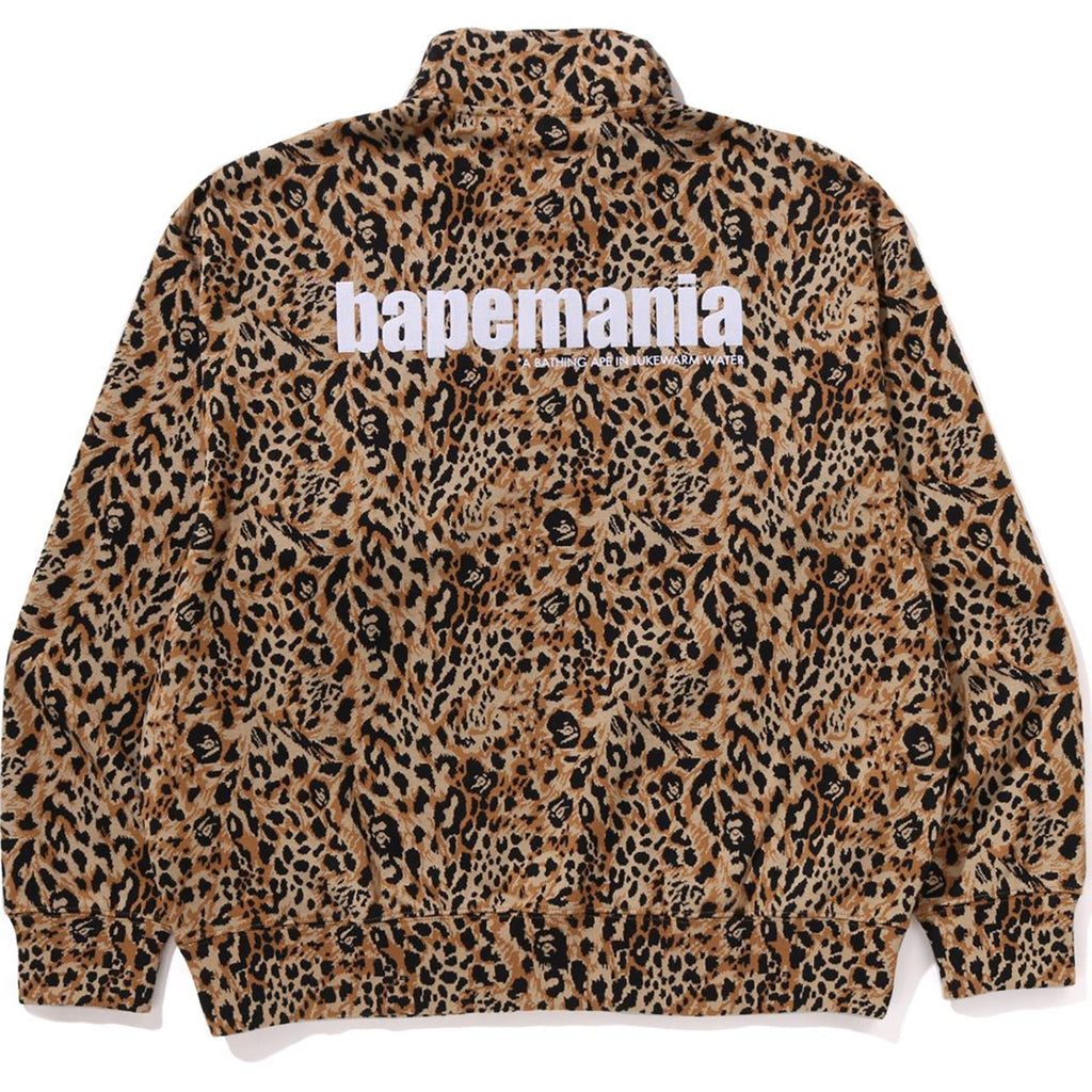 WILD LEOPARD PATTERN RELAXED FIT HALF ZIP SWEATSHIRT MENS