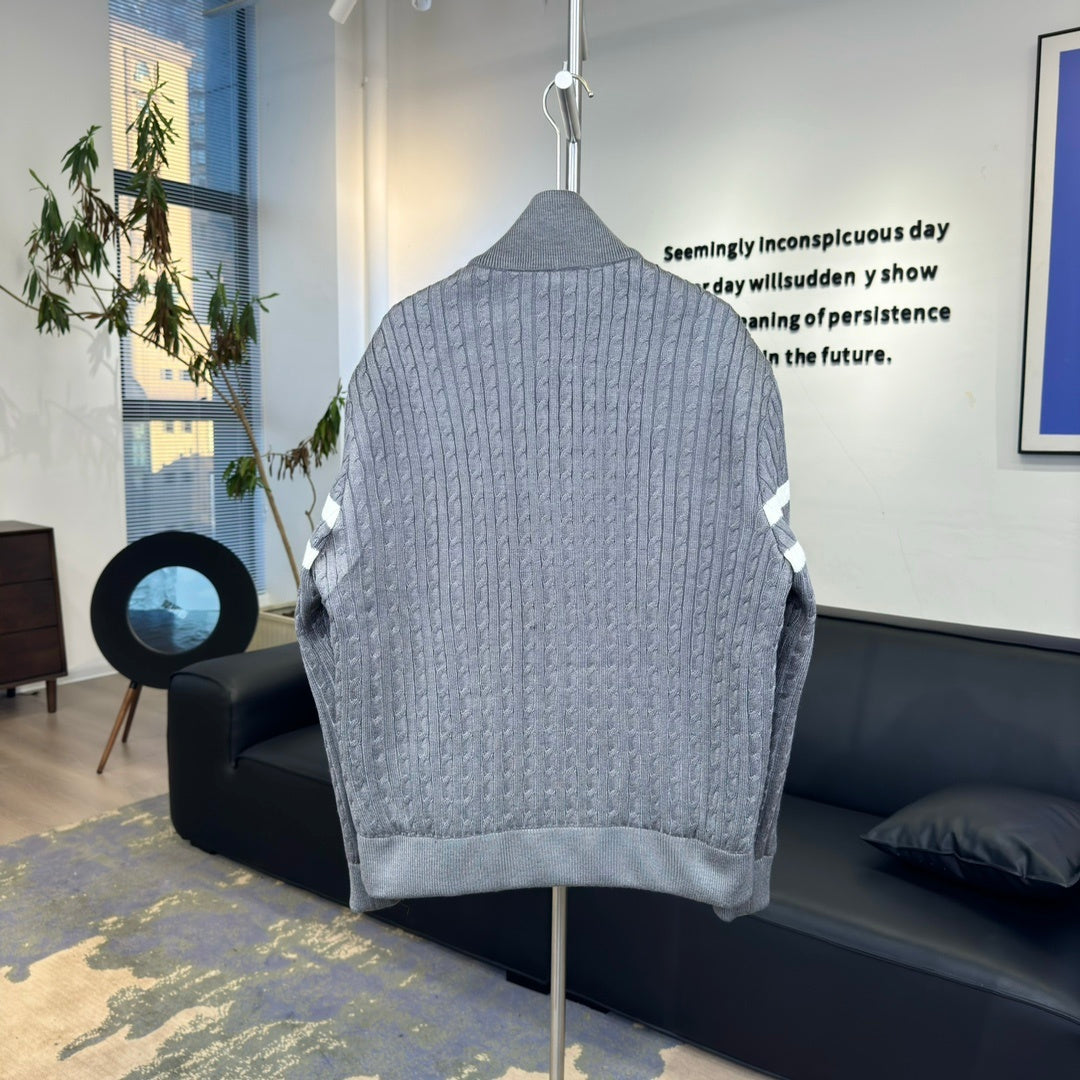 Moncler Hybrid Gray Cable-Knit Zip-Front Jacket