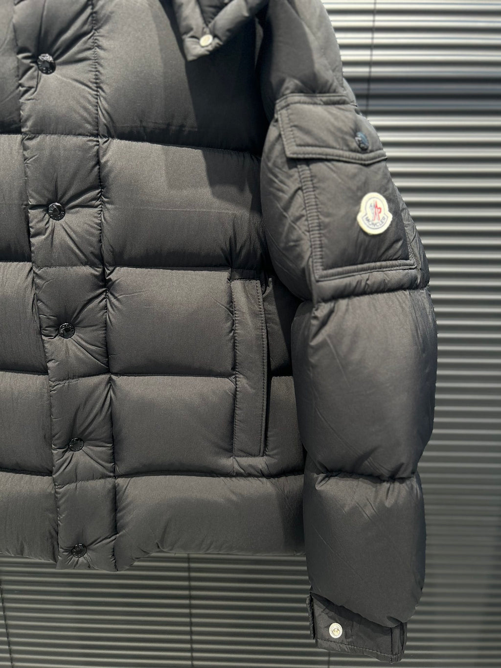 Moncler Quilted Charcoal Gray Hooded Puffer Jacket