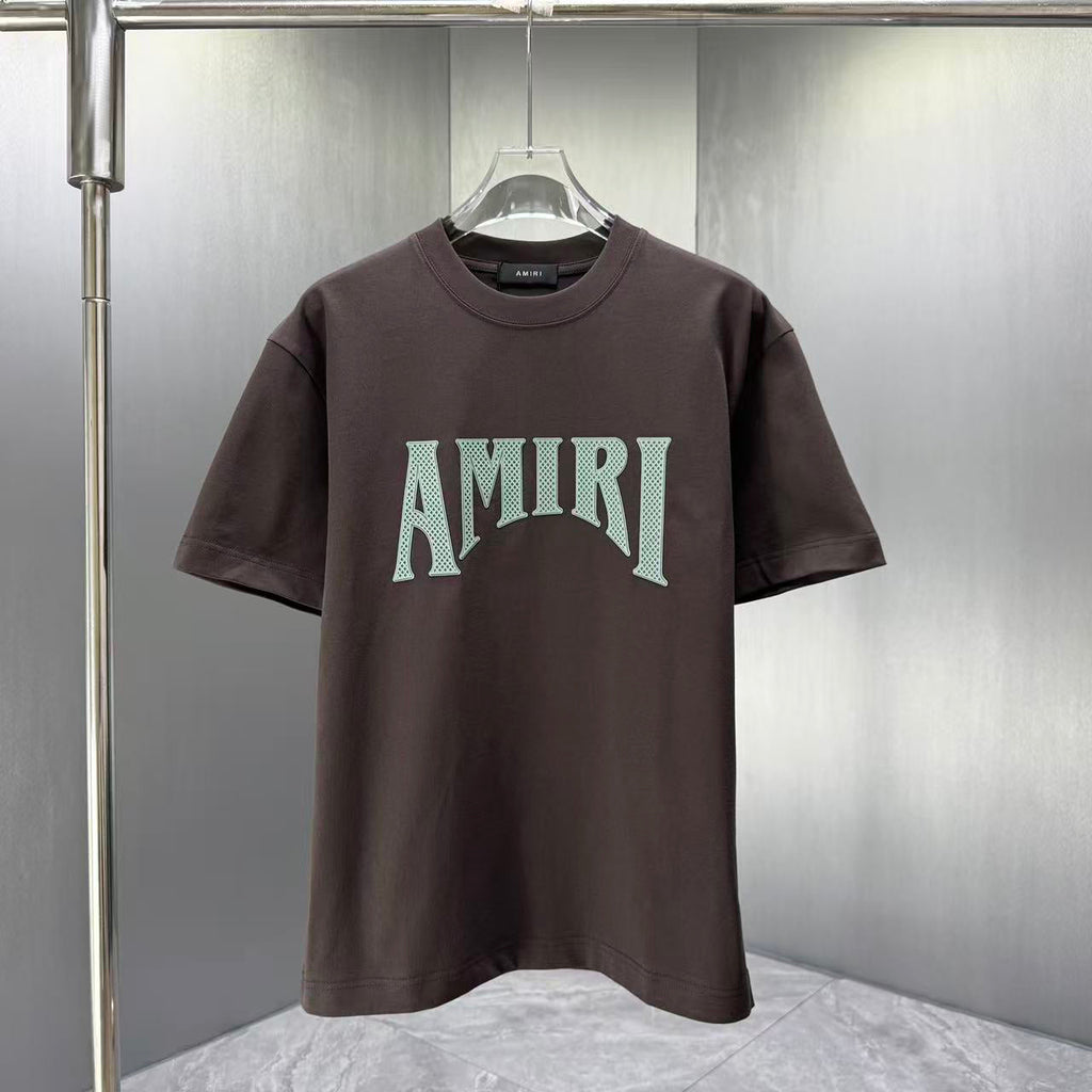 AMIRI Perforated Collegiate Logo Crew‑Neck Short‑Sleeve T‑Shirt