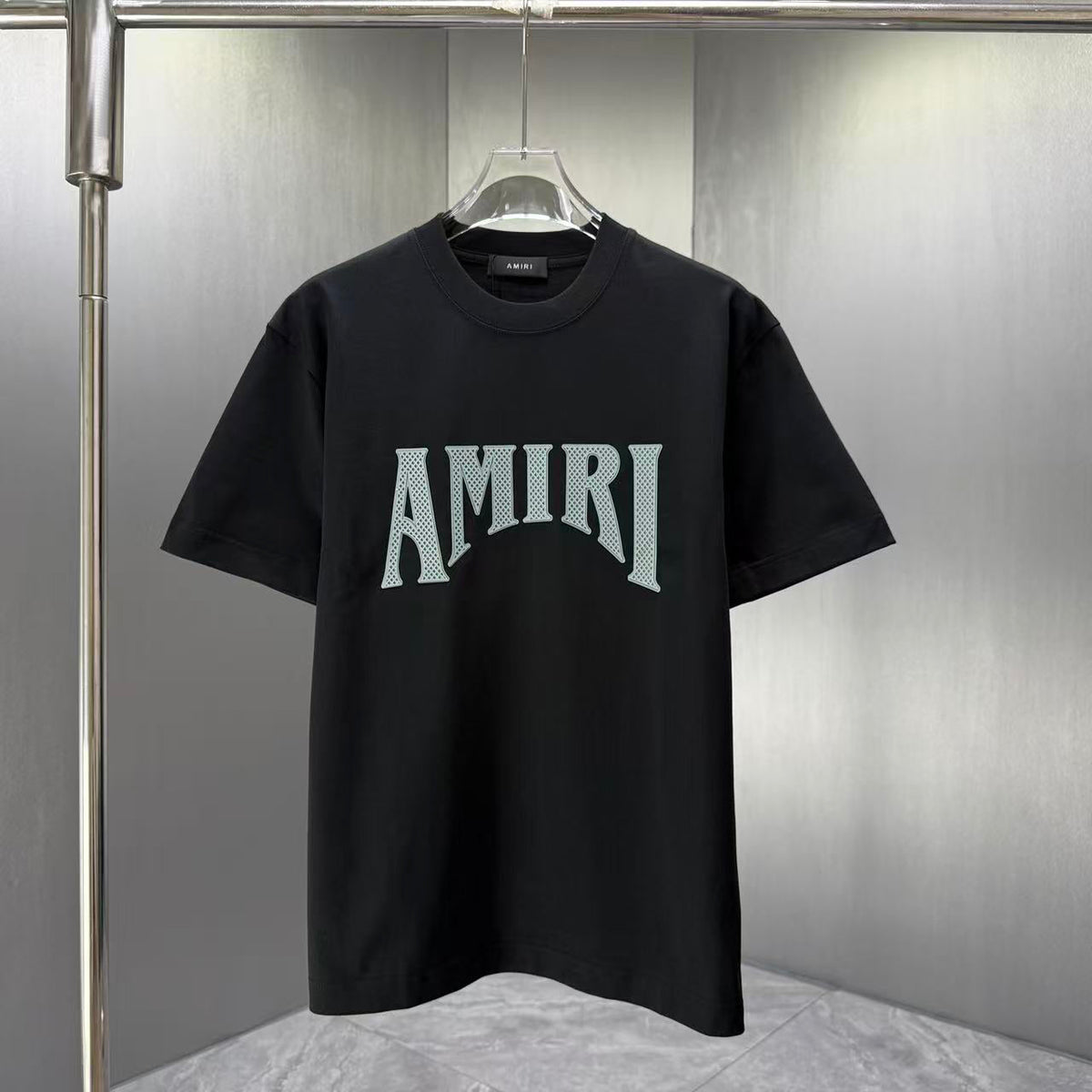 AMIRI Perforated Collegiate Logo Crew‑Neck Short‑Sleeve T‑Shirt