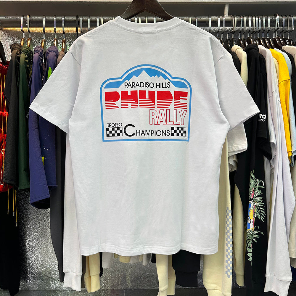 Rhude T-shirts Paradiso Rally Racing Short Sleeves Men and Women
