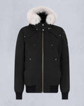 Moose Knuckles Black Hooded Bomber Jacket with White Trim