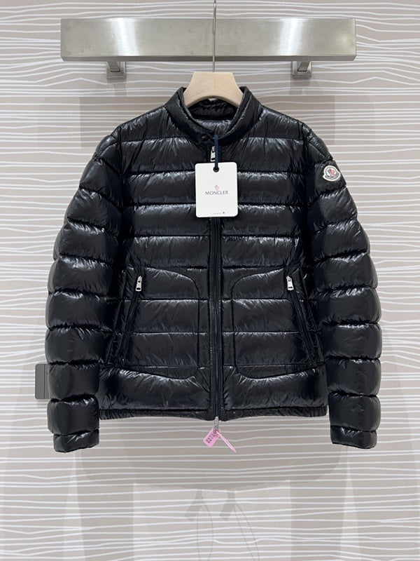 Moncler Glossy Black Stand-Collar Quilted Puffer Jacket