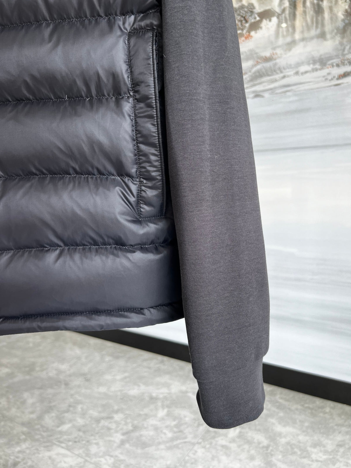 Moncler Hybrid Black and White Striped Hooded Jacket