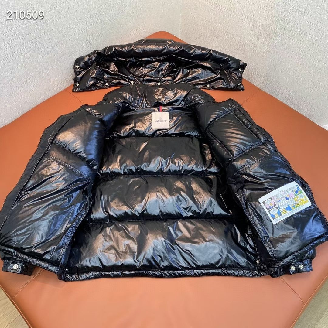 Moncler Glossy Black Hooded Quilted Puffer Jacket
