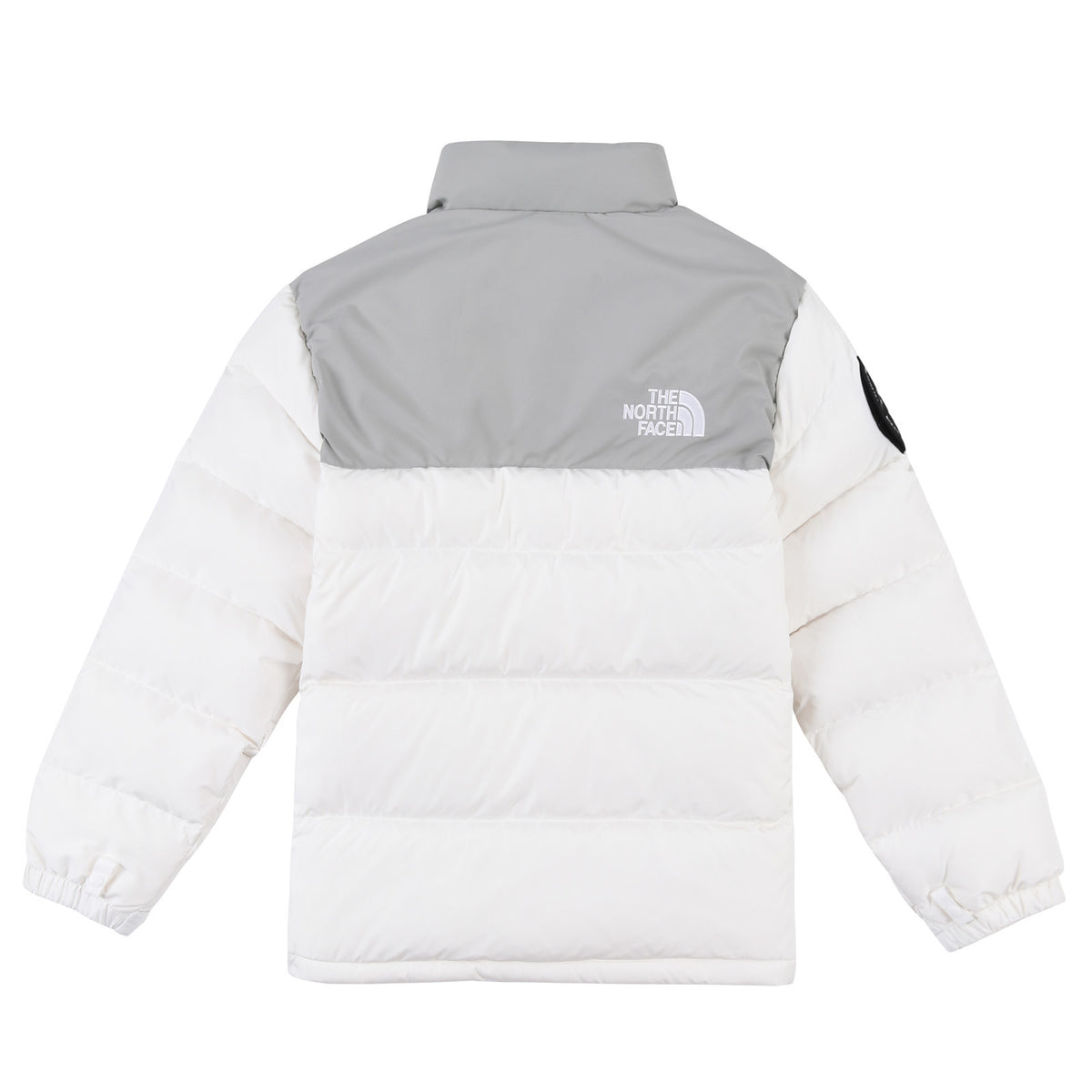 The North Face White and Light Gray Stand-Collar Puffer Jacket