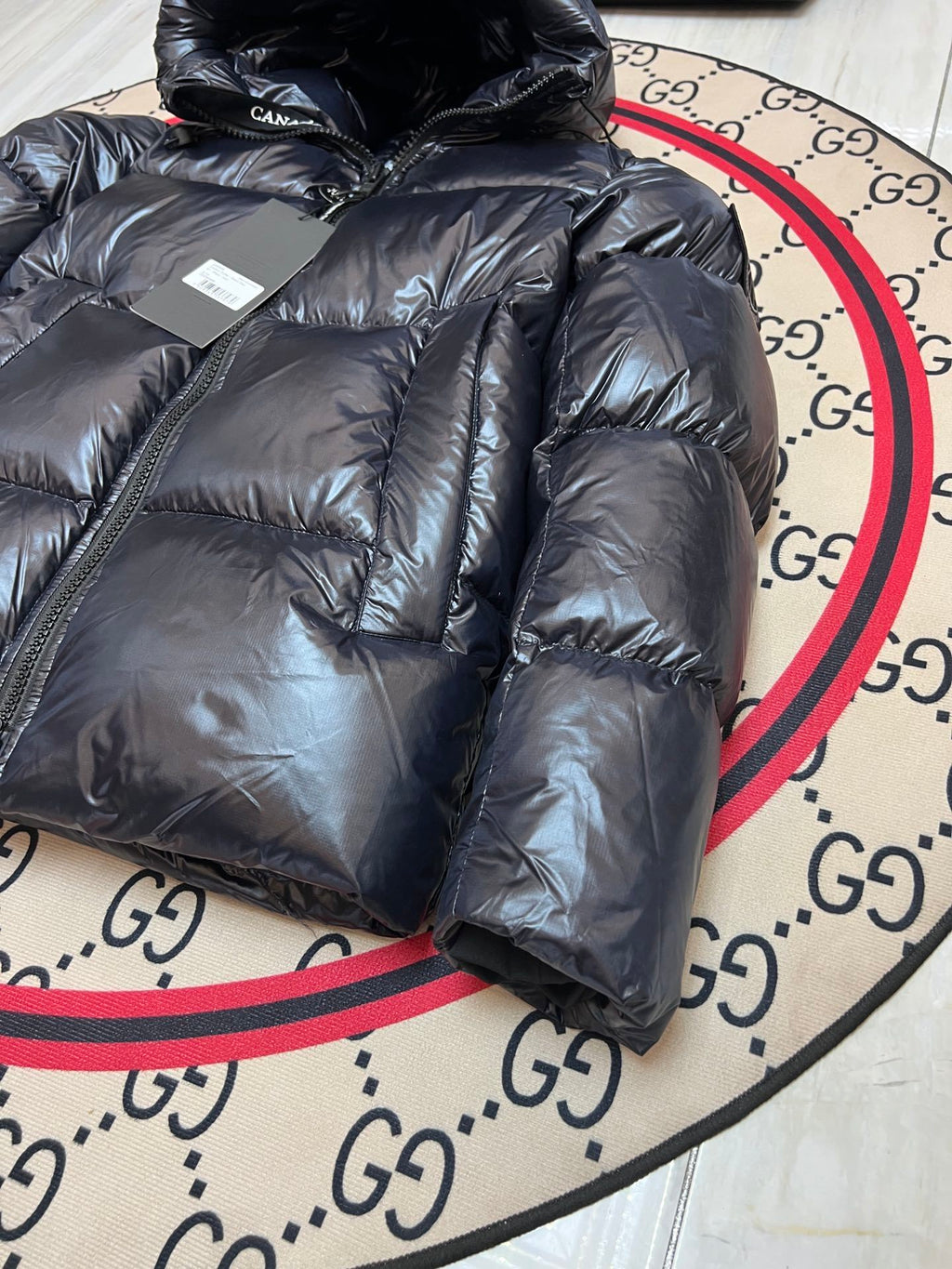 Canada Goose Glossy Black Hooded Quilted Puffer Jacket