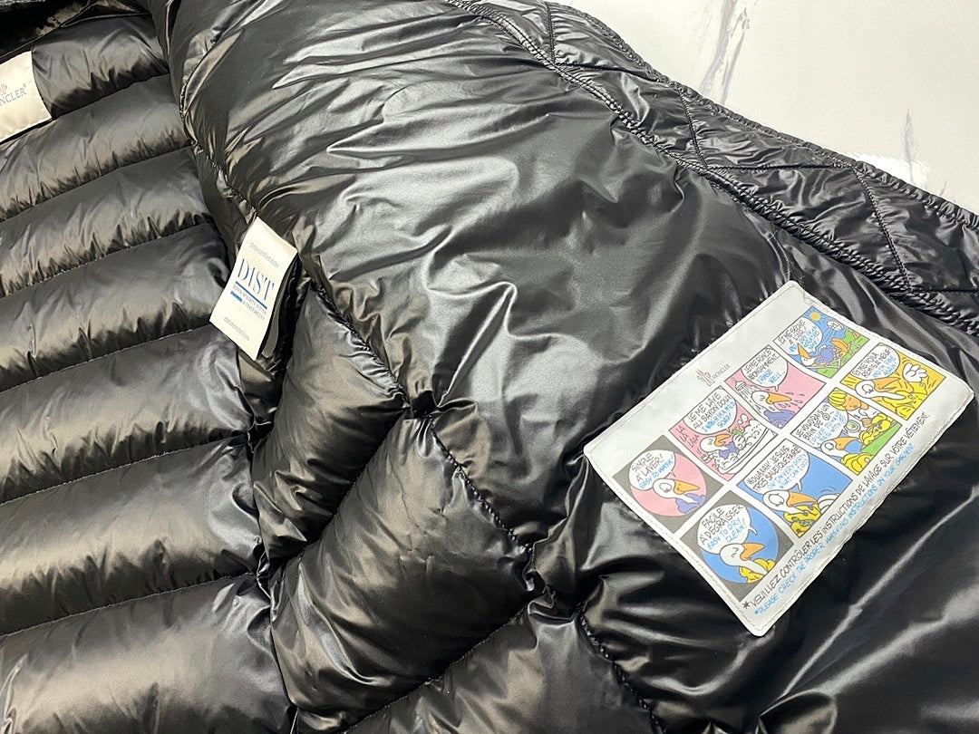 Moncler Glossy Black Hooded Longline Puffer Coat