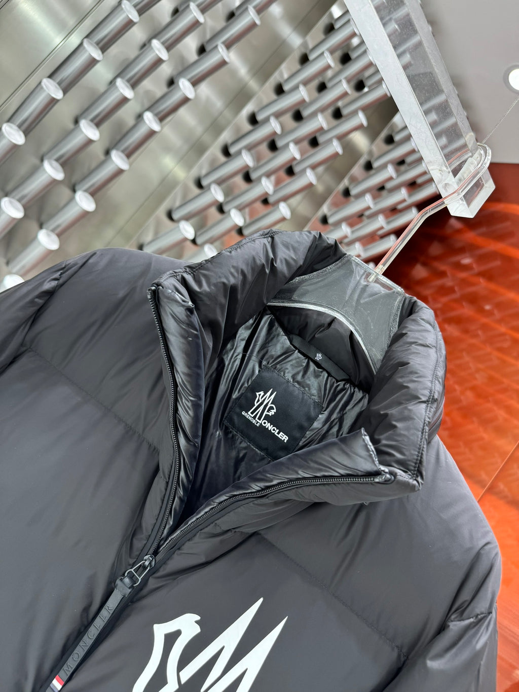 Moncler Logo-Print Black Stand-Collar Puffer Jacket