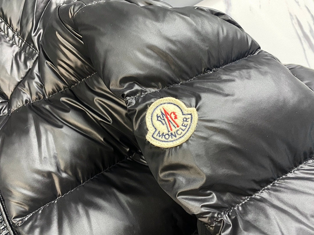 Moncler Glossy Black Hooded Longline Puffer Coat