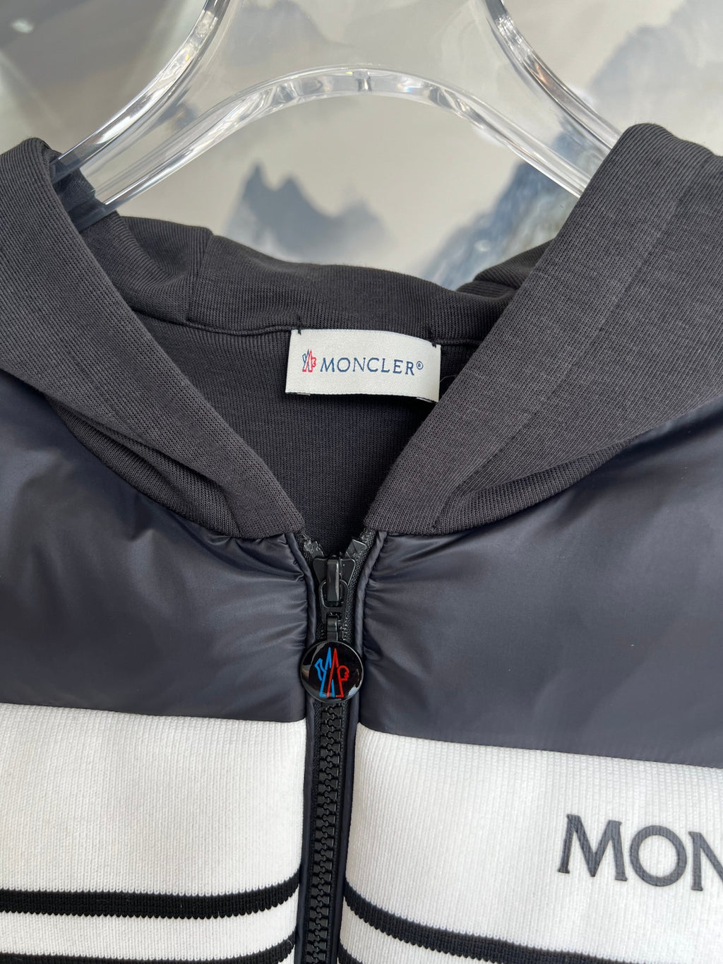 Moncler Hybrid Black and White Striped Hooded Jacket