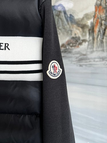 Moncler Hybrid Black and White Striped Hooded Jacket