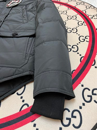 Moose Knuckles Quilted Black Hooded Parka with Gray Trim