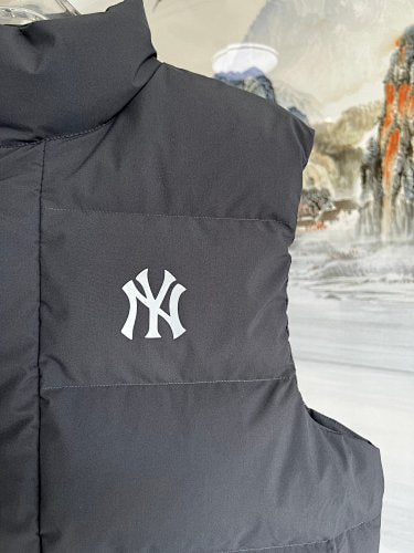 NY Logo Black Quilted Snap-Front Puffer Vest