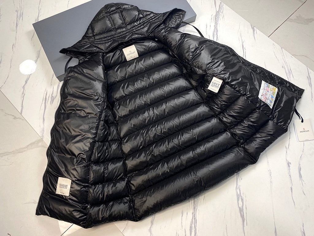 Moncler Glossy Black Hooded Longline Puffer Coat