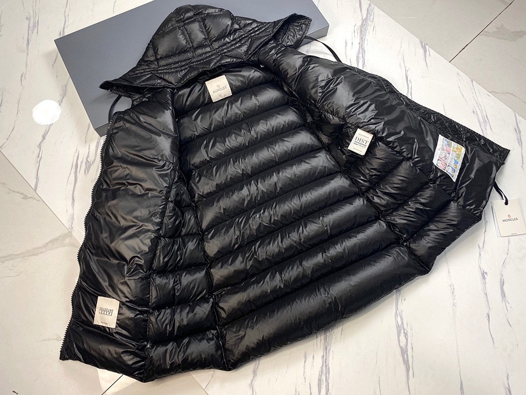 Moncler Glossy Black Hooded Longline Puffer Coat