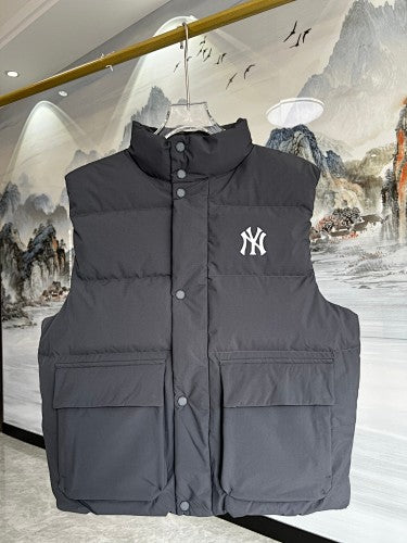 NY Logo Black Quilted Snap-Front Puffer Vest