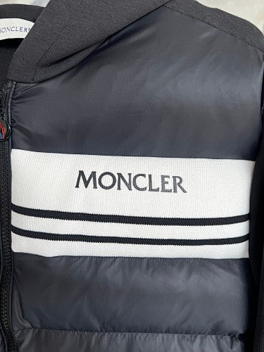 Moncler Hybrid Black and White Striped Hooded Jacket