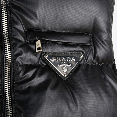 Prada Glossy Black Quilted Zip-Front Puffer Vest