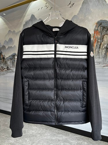 Moncler Hybrid Black and White Striped Hooded Jacket