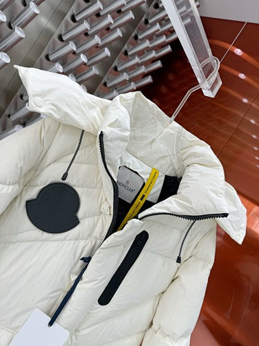 Moncler Geometric Quilted Ivory White Hooded Puffer Jacket