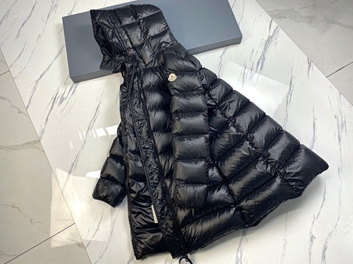 Moncler Glossy Black Hooded Longline Puffer Coat