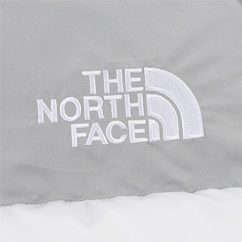 The North Face White and Light Gray Stand-Collar Puffer Jacket