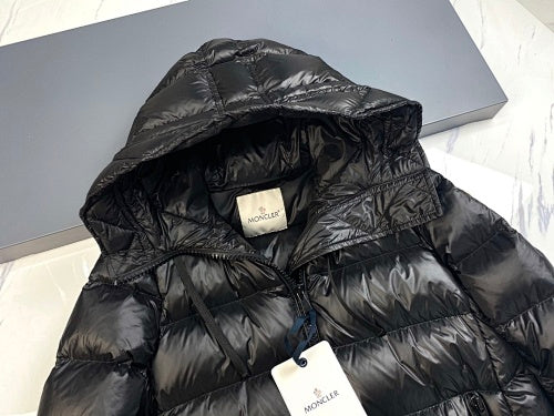 Moncler Glossy Black Hooded Longline Puffer Coat