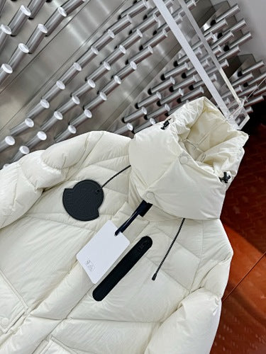 Moncler Geometric Quilted Ivory White Hooded Puffer Jacket