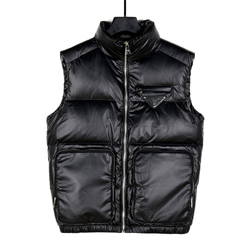 Prada Glossy Black Quilted Zip-Front Puffer Vest