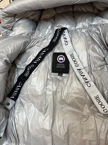 Canada Goose Glossy Silver Gray Hooded Puffer Jacket