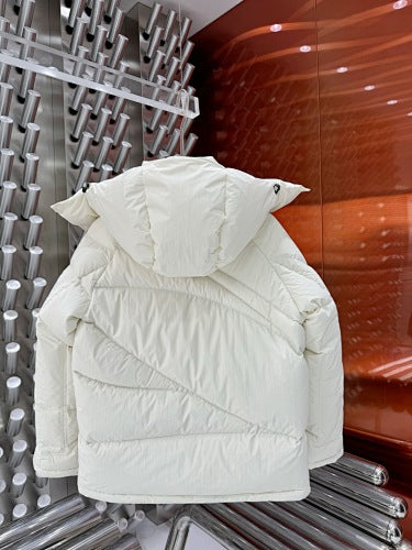 Moncler Geometric Quilted Ivory White Hooded Puffer Jacket