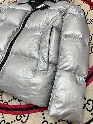 Canada Goose Glossy Silver Gray Hooded Puffer Jacket