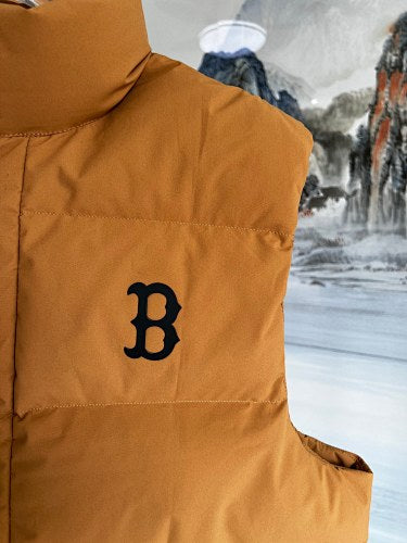 B Logo Mustard Yellow Quilted Snap-Front Puffer Vest