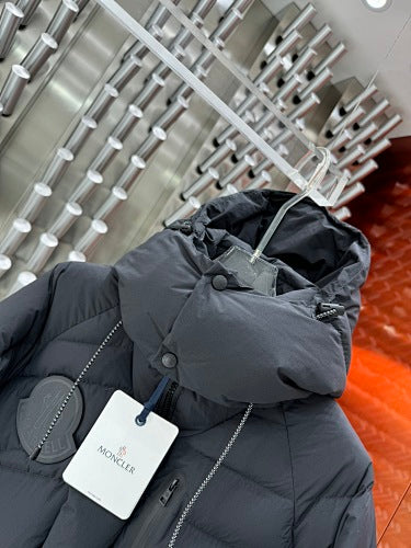 Moncler Geometric Quilted Charcoal Gray Hooded Puffer Jacket
