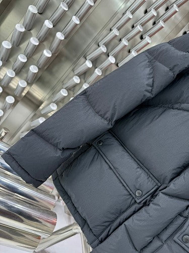 Moncler Geometric Quilted Charcoal Gray Hooded Puffer Jacket