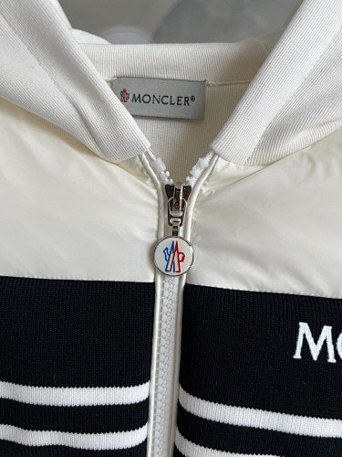 Moncler Hybrid White and Black Striped Hooded Jacket