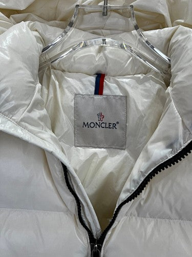Moncler Glossy Ivory White Hooded Quilted Puffer Jacket