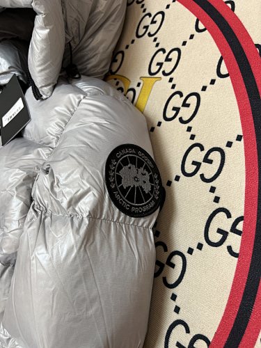 Canada Goose Glossy Silver Gray Hooded Puffer Jacket