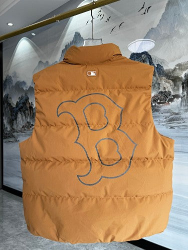 B Logo Mustard Yellow Quilted Snap-Front Puffer Vest