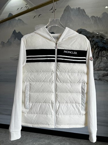 Moncler Hybrid White and Black Striped Hooded Jacket