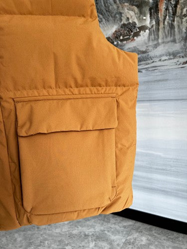 B Logo Mustard Yellow Quilted Snap-Front Puffer Vest