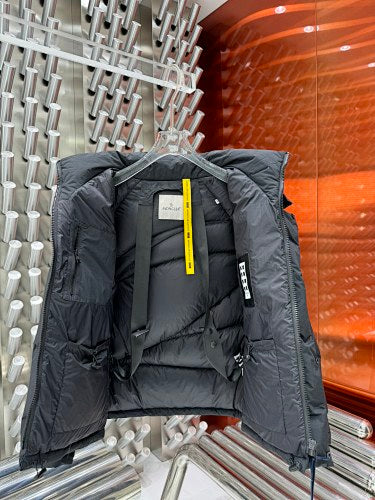 Moncler Geometric Quilted Charcoal Gray Hooded Puffer Jacket