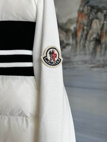 Moncler Hybrid White and Black Striped Hooded Jacket