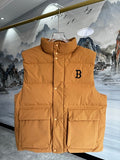 B Logo Mustard Yellow Quilted Snap-Front Puffer Vest