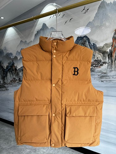 B Logo Mustard Yellow Quilted Snap-Front Puffer Vest