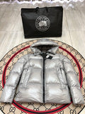 Canada Goose Glossy Silver Gray Hooded Puffer Jacket