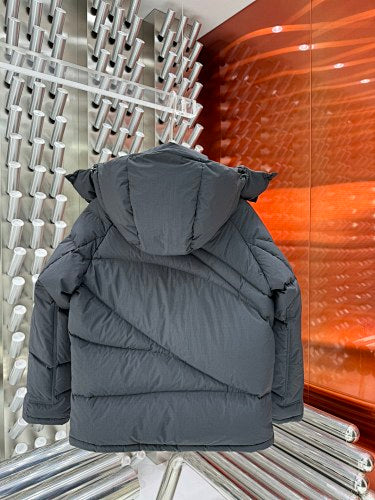 Moncler Geometric Quilted Charcoal Gray Hooded Puffer Jacket