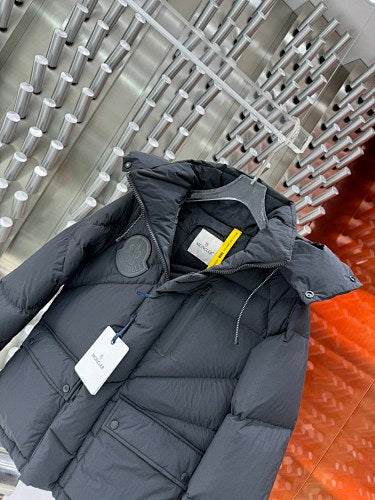 Moncler Geometric Quilted Charcoal Gray Hooded Puffer Jacket